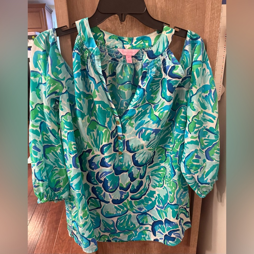 Lilly Pulitzer Teal, Aqua & Blue Floral Cold-Shoulder Tunic